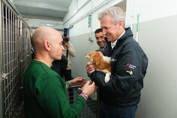 O presidente da Xunta, Alfonso Rueda, visita un centro de protección de animais en Meis 