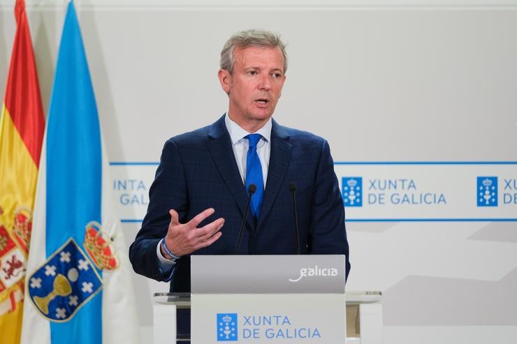 O presidente da Xunta de Galicia, Alfonso Rueda, na rolda de prensa posterior ao Consello da Xunta 