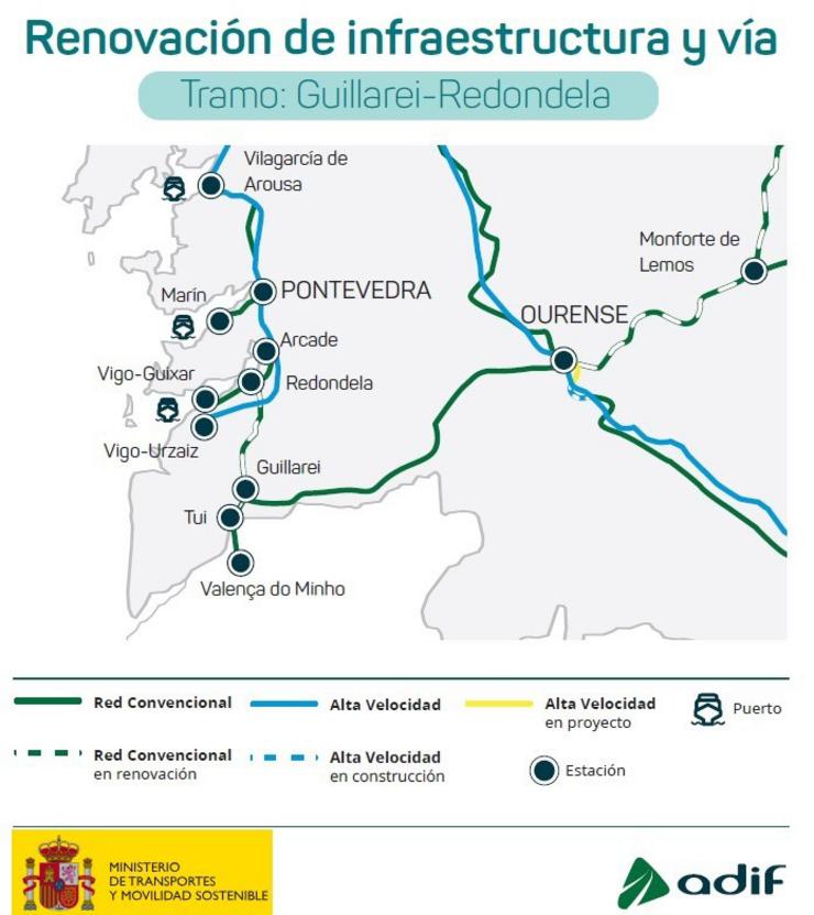 O Goberno autoriza a licitación da modernización da liña férrea entre Guillarei e Redondela por 51 millóns.. MINISTERIO DE TRANSPORTES / Europa Press
