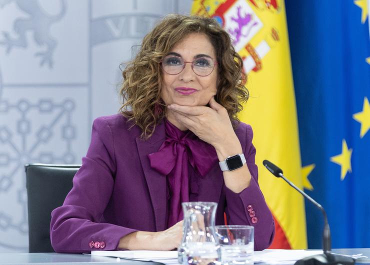 A vicepresidenta cuarta e ministra de Facenda, María Jesús Montero, durante unha rolda de prensa posterior ao Consello de Ministros, no Palacio da Moncloa / Eduardo Parra - Europa Press 
