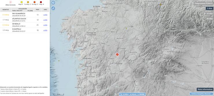 Terremoto en Vilamarín /Instituto Xeográfico Nacional