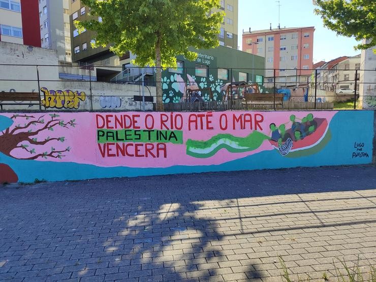 Estado actual do mural da Plataforma Lugo por Palestina