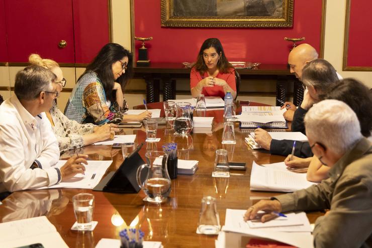 Primeira reunión da Comisión de Seguimento da emerxencia sanitaria, celebrada este luns e presidida pola alcaldesa da Coruña, Inés Rei. ANDY PÉREZ / Europa Press