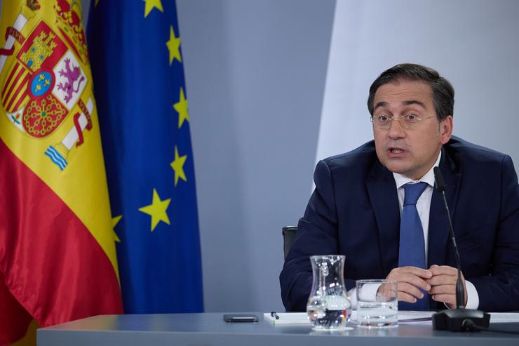 O ministro de Asuntos Exteriores, Unión Europea e Cooperación, José Manuel Albares, durante unha rolda de prensa posterior ao Consello de Ministros /  Jesús Hellín - Europa Press 