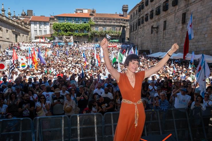 A portavoz nacional do BNG, Ana Pontón, durante unha manifestación que convocou o BNG con motivo do Día da Patria Galega, a 25 de xullo de 2024, en Santiago de Compostela / César Arxina