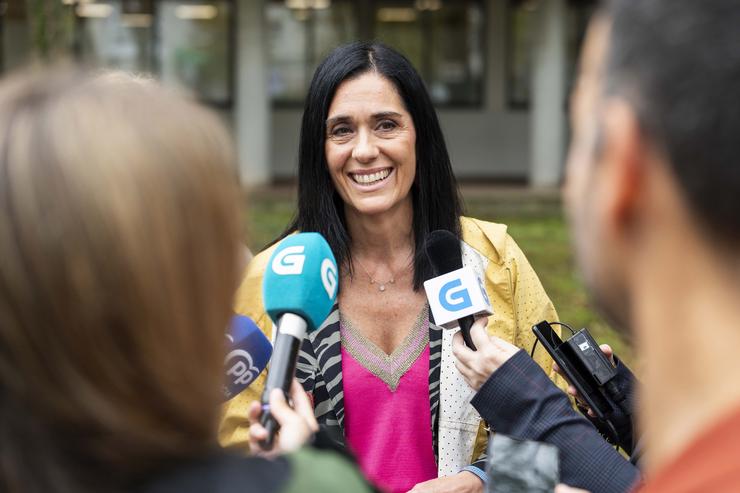A secretaria xeral do PPdeG, Paula Prado, atende aos medios en Santiago / ÍÑIGO ROLÁN - PPDEG