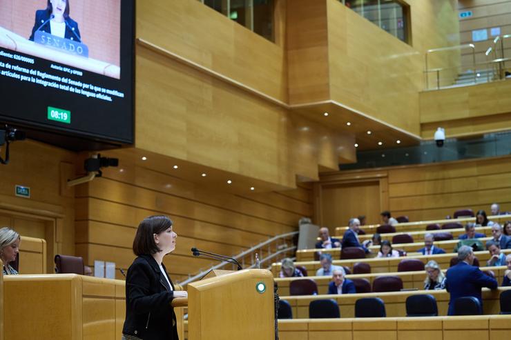 A senadora, Sara Bailac, do grupo parlamentario Esquerra Republicana - Euskal Herria Bildu, durante unha sesión plenaria, no Senado, a 25 de setembro de 2024, en Madrid (España). Durante o pleno realizouse unha moción pola que se reproba ao. Jesús Hellín - Europa Press / Europa Press