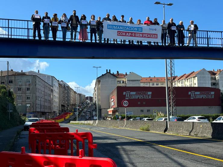 Acto do BNG para reclamar que se libere de peaxes o tramo da AP-9 entre Padrón e Santiago. BNG / Europa Press
