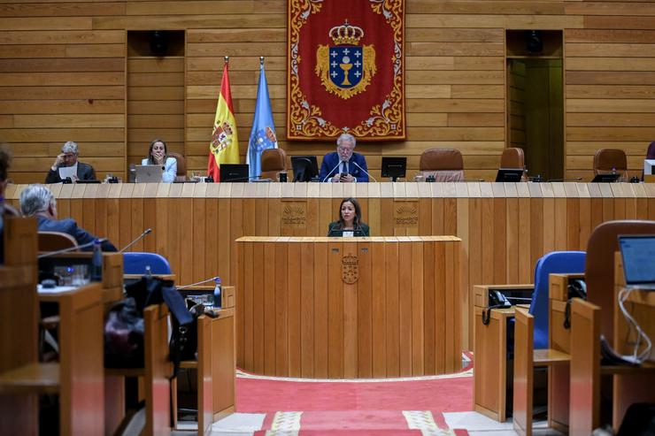 A conselleira do Mar, Marta Villaverde, no pleno do Parlamento. XUNTA / Europa Press