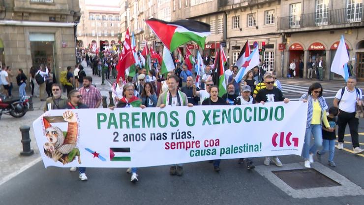 Mobilización convocada en paralelo ao paro matinal da CIG en solidariedade con Palestina, a 15 de outubro de 2025.