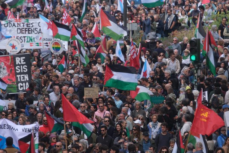 Manifestación 'Galicia con Palestina', a 5 de outubro de 2025, en Santiago de Compostela. César Arxina - Europa Press