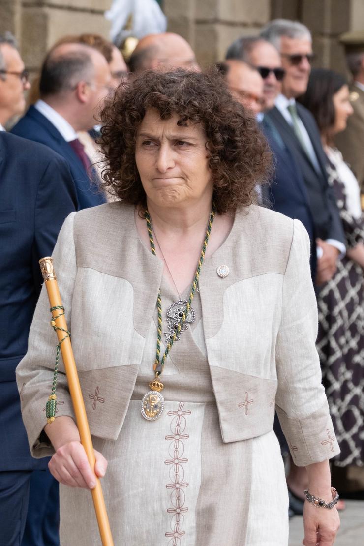 A alcaldesa de Santiago, Goretti Sanmartín, á súa chegada á tradicional ofrenda ao Apóstolo, a 25 de xullo de 2024, en Santiago de Compostela / César Arxina - Arquivo / Europa Press