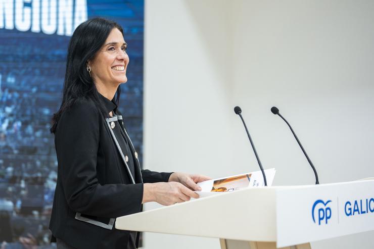 A secretaria xeral do PPdeG, Paula Prado, en rolda de prensa / ÍÑIGO ROLÁN