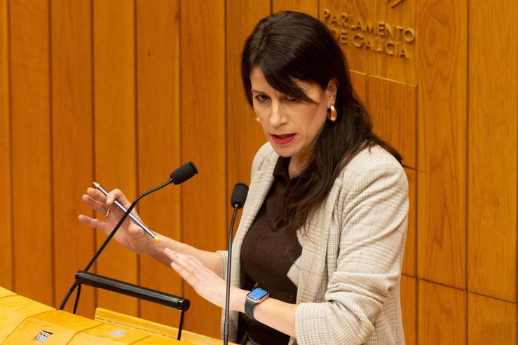 A conselleira de Vivenda, María Martínez Allegue, no pleno do Parlamento. XUNTA / Europa Press