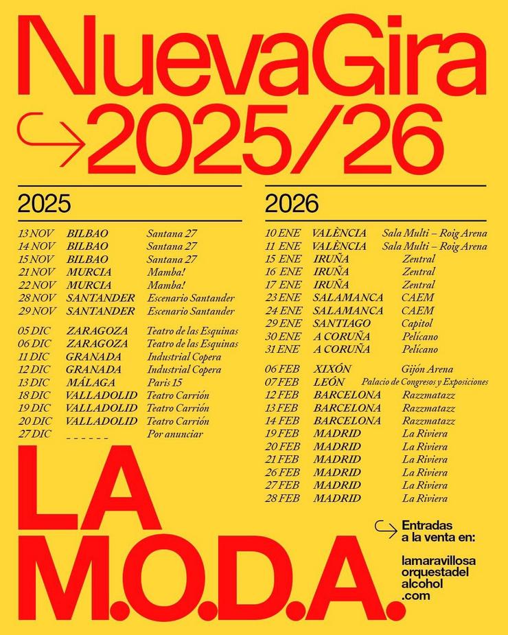 Cartaz coas datas da nova xira do grupo burgalés La M.O.D.A. / Europa Press