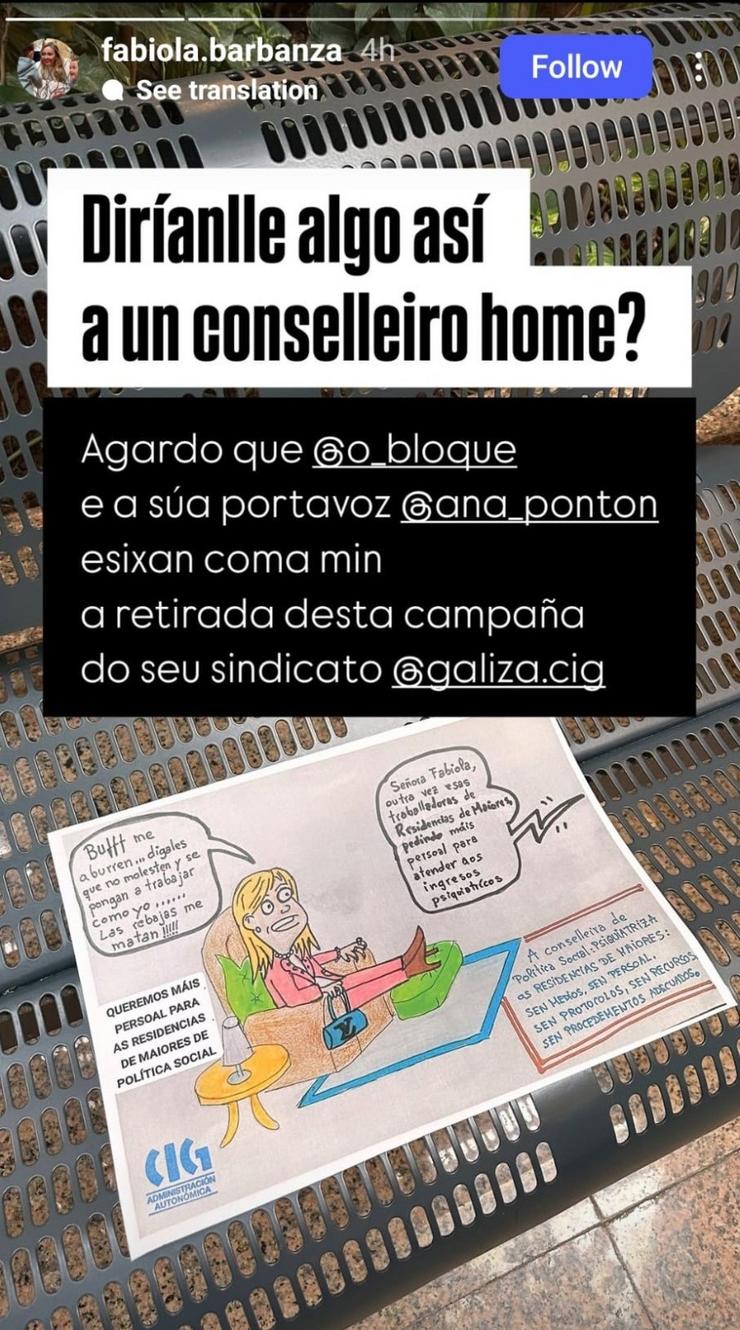 Cartel da CIG sobre a conselleira de Política Social, Fabiola García, e a súa petición de retirada / CAPTURA - E.P. - Arquivo