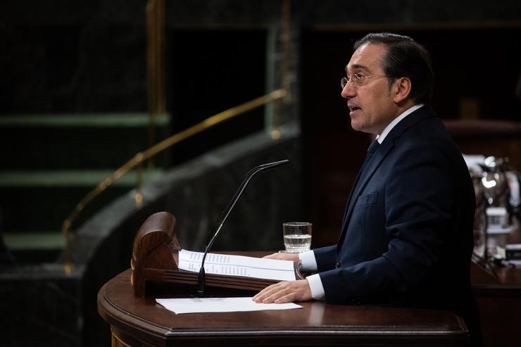 O ministro de Asuntos Exteriores, Unión Europea e Cooperación, José Manuel Albares, intervén durante unha sesión plenaria, no Congreso dos Deputados, a 28 de novembro de 2024, en Madrid / Alejandro Martínez Vélez - Arquivo