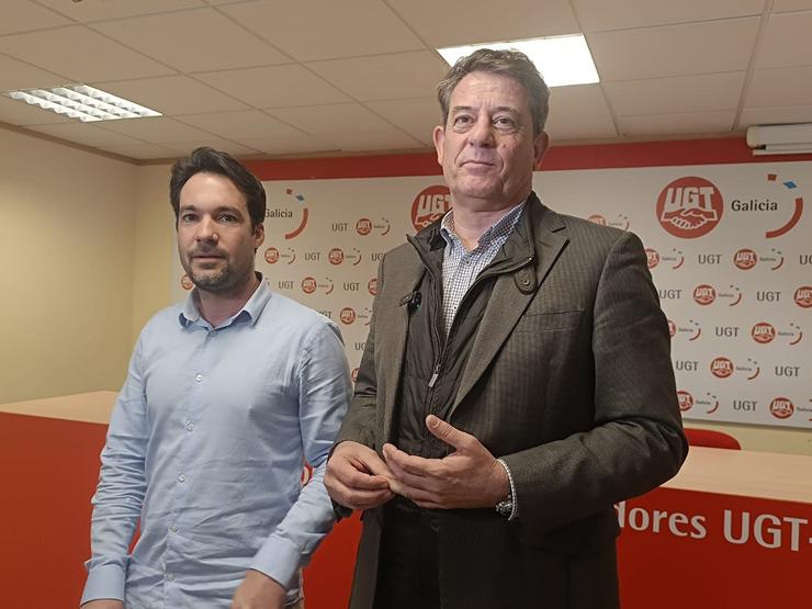 O secretario xeral do PSdeG, José Ramón Gómez Besteiro, reúnese co novo líder de UXT Galicia, Cristóbal Medeiros / Europa Press