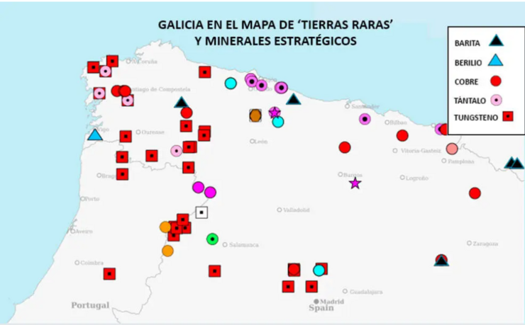 Mapa de terras raras en Galicia 