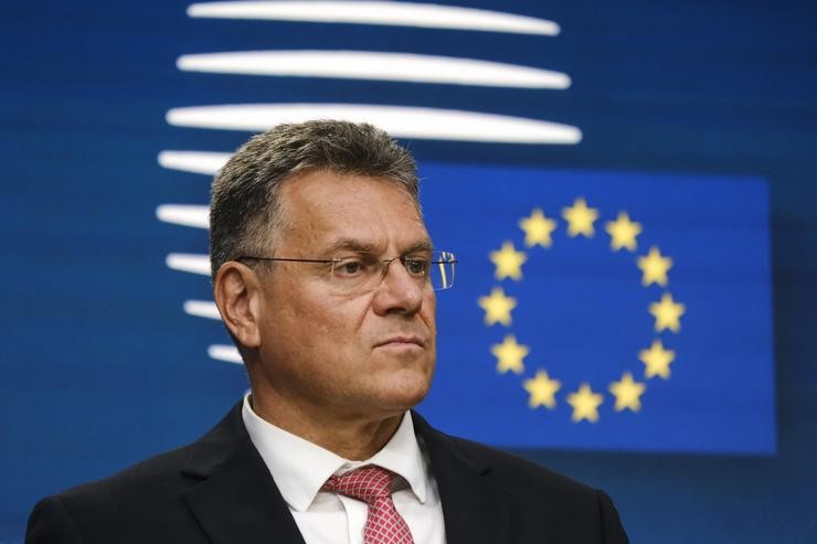 O comisario de Comercio, Maros Sefcovic, nunha rolda de prensa en Bruxelas / ALEXANDROS MICHAILIDIS - Arquivo