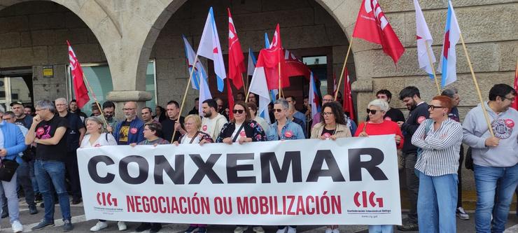 Protesta da CIG ante Conxemar en Vigo, para esixir que se retomen as negociacións do convenio de produtos elaborados do mar.. CIG / Europa Press