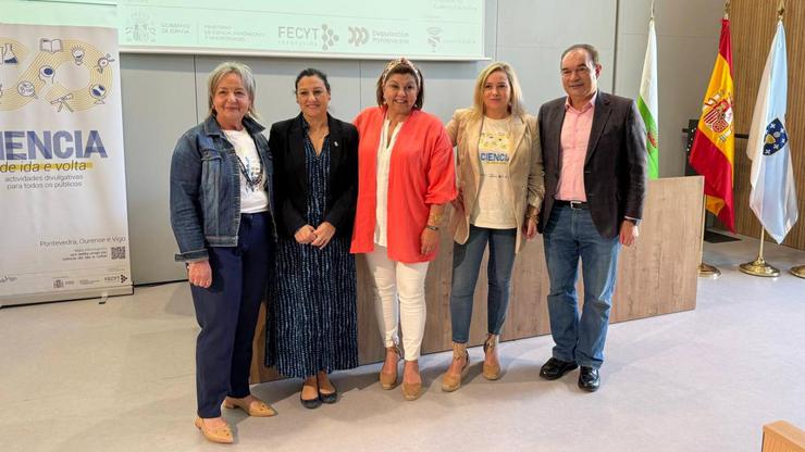 Presentación da cuarta edición da feira científica ‘A ciencia que vén ten nome de muller’ con Canda, Rubio, Bastos, Valderrama e Crespo / UVigo PUBLICIDADE