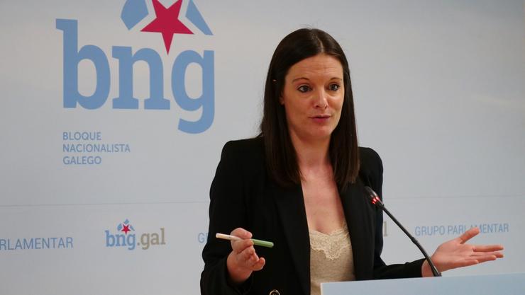 A viceportavoz parlamentaria do BNG Olalla Rodil nunha rolda de prensa na Cámara galega.. BNG 