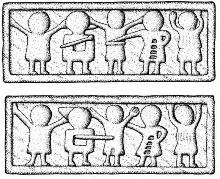 Representación dos Calvarios de Meirás, recollida no artigo “Capitel do Calvario de Santa María de Muxía. Paralelismos e semellanzas dun elemento único”, escrito por Javier García Gómez. REVISTA NALGURES XXI 