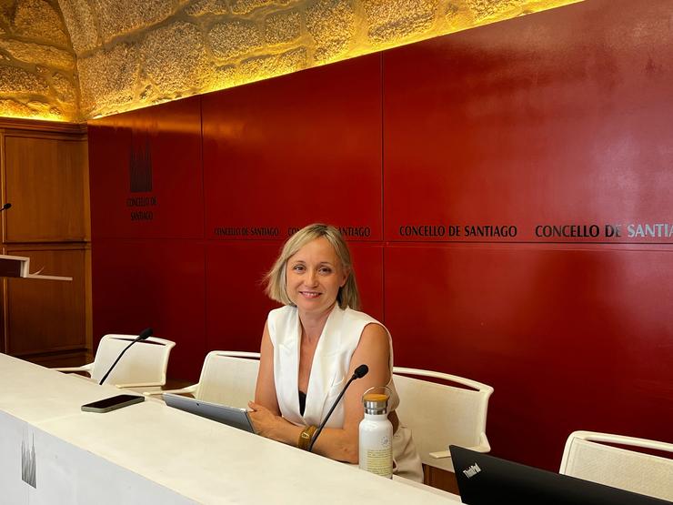 A edila socialista, Marta Abal, en rolda de prensa, a 17 de xullo de 2025 / PSOE DE SANTIAGO