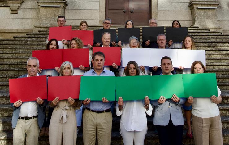 Representantes do PSdeG en distintas cámaras escenifican, con cartolinas, a bandeira do Estado de Palestina.. PSDEG 